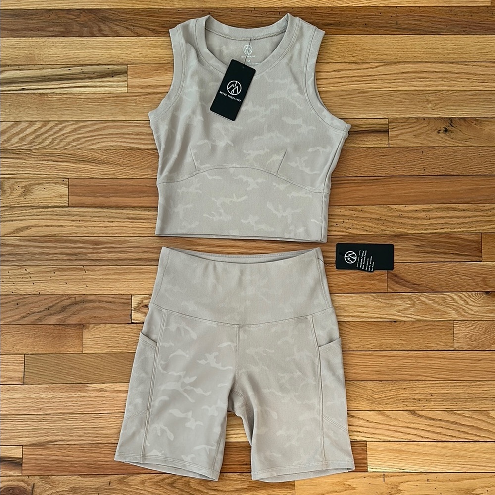 Beige Camouflage Crop Top and Shorts Set Move Theology